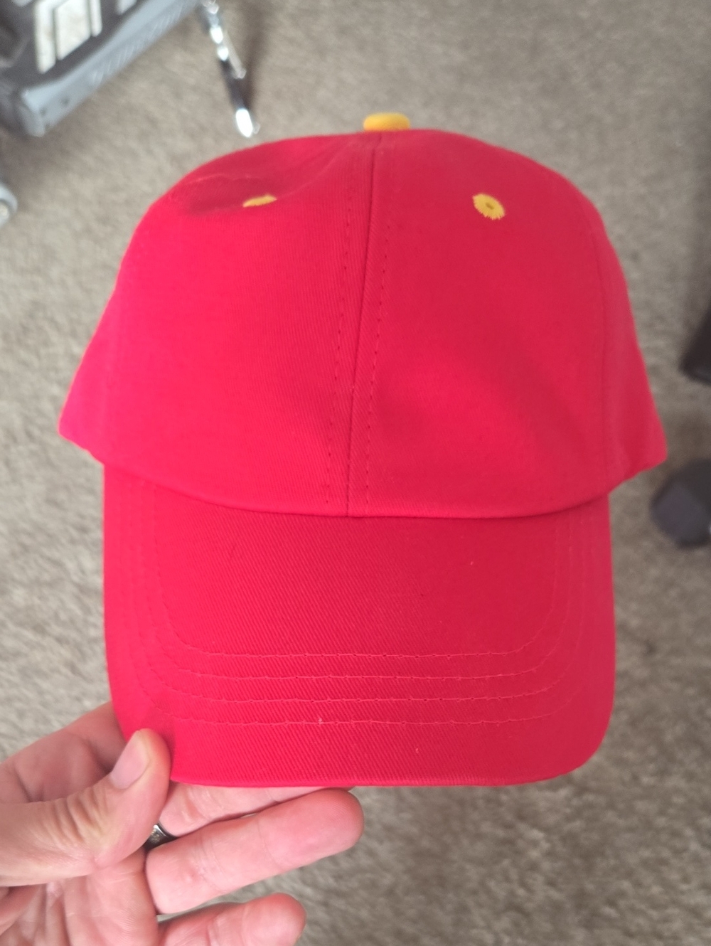 "SML Jeffy" Red Baseball Cap with Yellow Eyelets